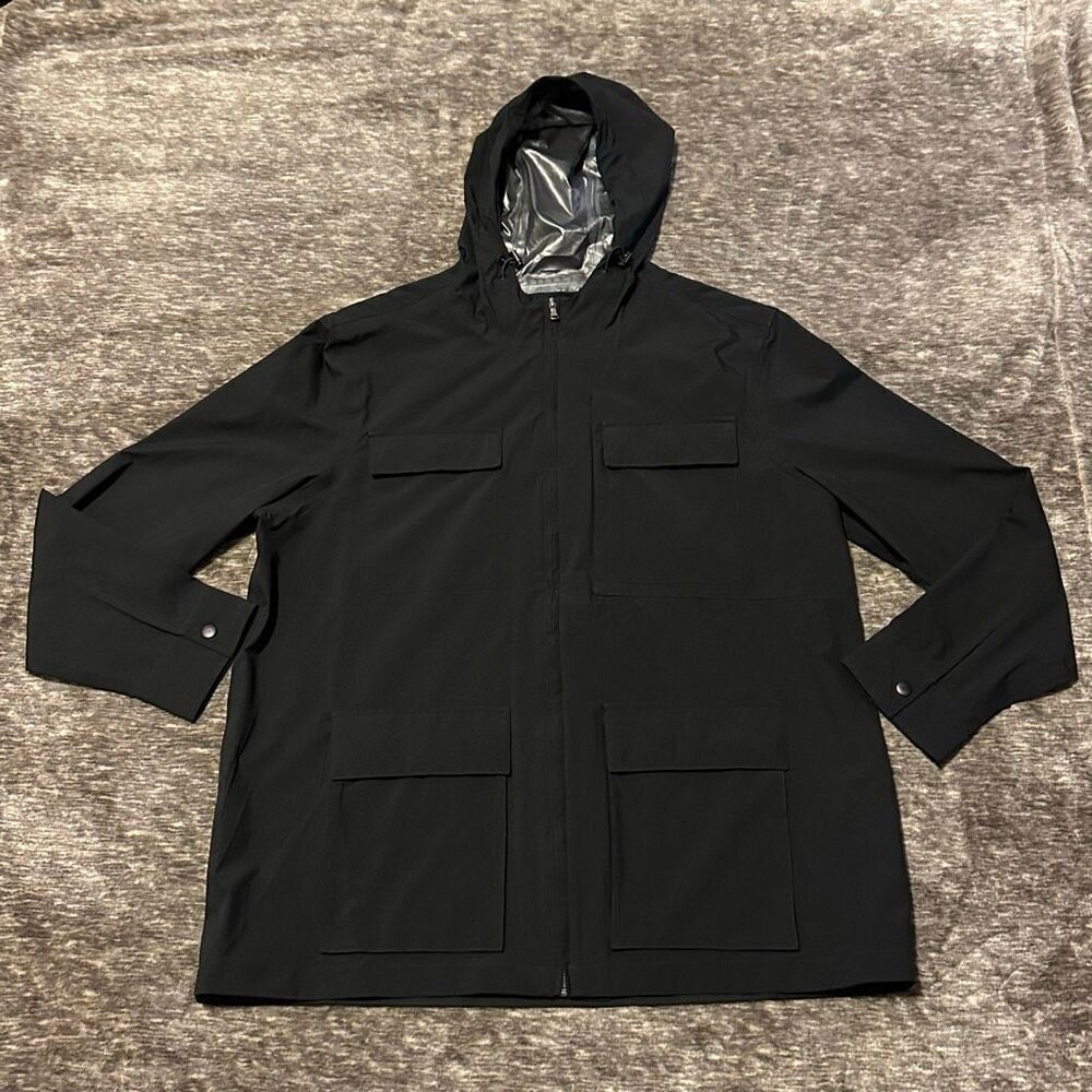 Alfani Black Zip-Up Hooded Lightweight Coat | Men Size Large